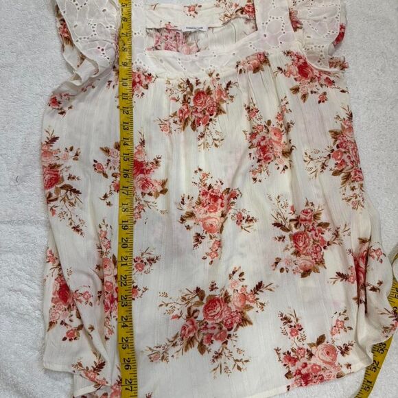 Romantic Cottagecore Floral Eyelet Blouse Large Boho Prairie Flutter Sleeve - Picture 7 of 7